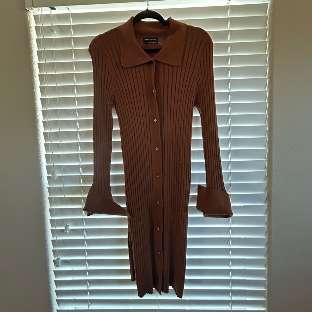 Urban Outfitters Brown Ribbed Knit Button-Up Long Cardigan, size Large, NWOT